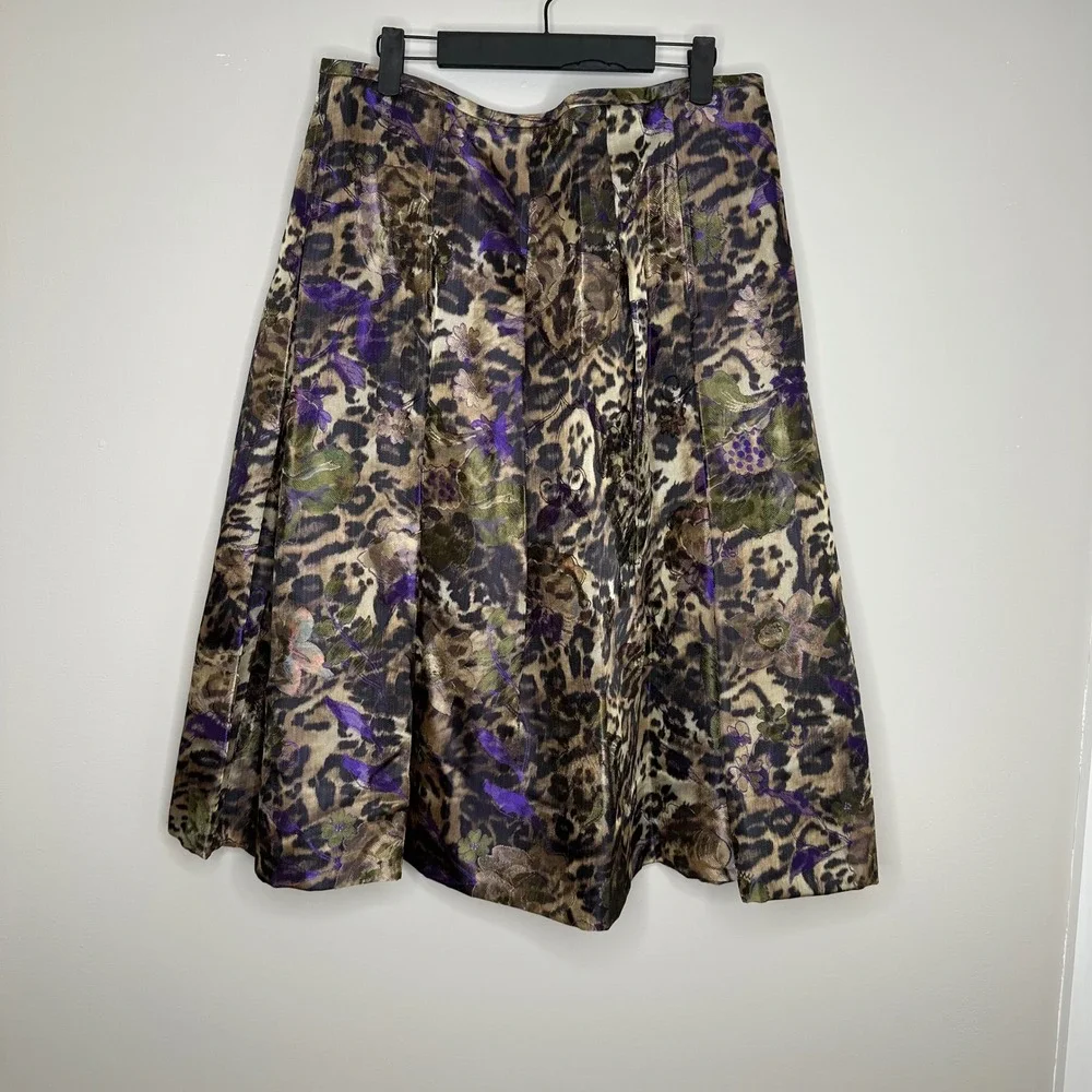 Rickie Freeman Teri Jon Women's Skirt Animal Floral‎ Print Pleated Midi Sz 14